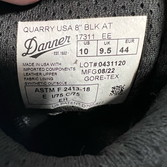 Danner Boots Size 10 Gore Tex Quarry 8” Black Steel Toe main image 11
